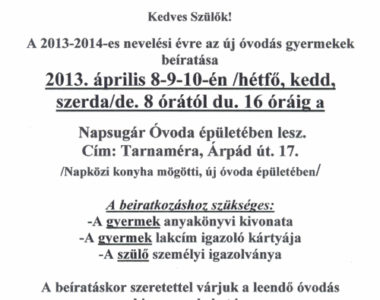 Óvoda beiratás