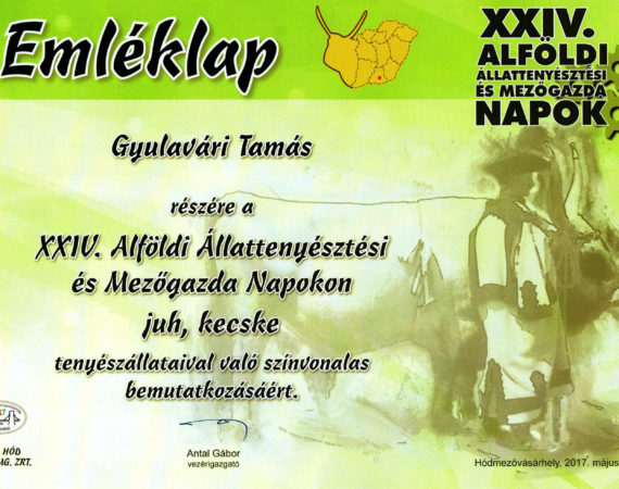 XXIV. Alföldi Állattenyésztési és Mezőgazda napok I. helyezés
